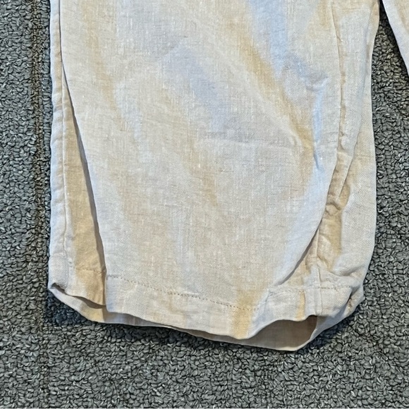 Lands End Pants Womens 14 Tan Linen Pull On Cropped Paper Bag Elastic Waist - Picture 6 of 9